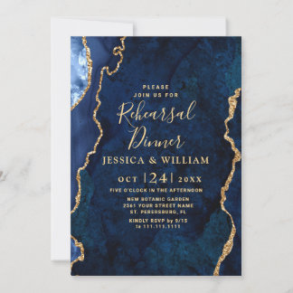 Invitation Porte en marbre bleu doré moderne REHEARSAL DÎNER