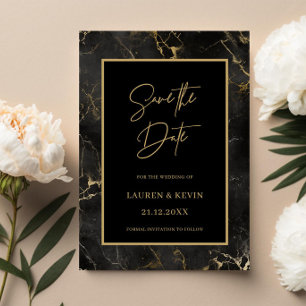 Invitation Porte en marbre noir or bordure enregistrer la dat