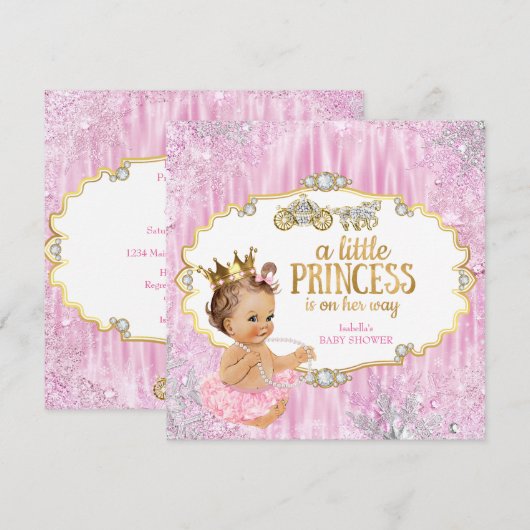Invitation Porte magique Princesse Baby shower rose (Devant / Derrière)
