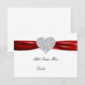 Invitation Porte-nom de table de mariage rouge Cœur de diaman (Devant / Derrière)