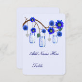Invitation Porte-noms de table en pots Mason avec fleurs bleu (Devant / Derrière)