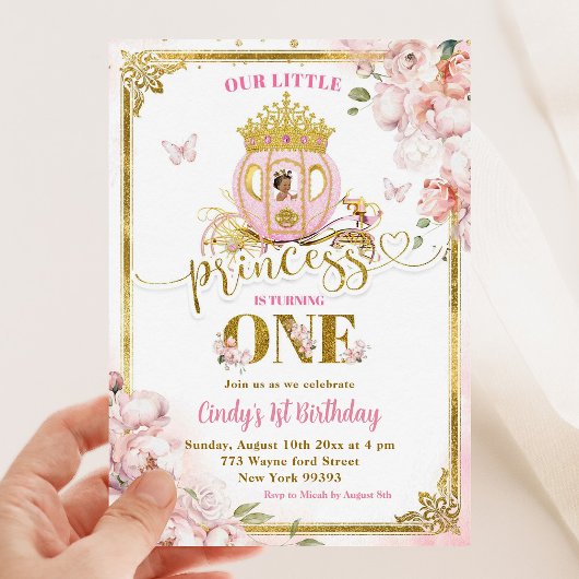Invitation Porte-princesse mexicaine rose or Premier annivers