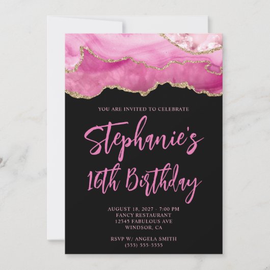 Invitation Porte rose et or Black Bold 16e anniversaire (Devant)