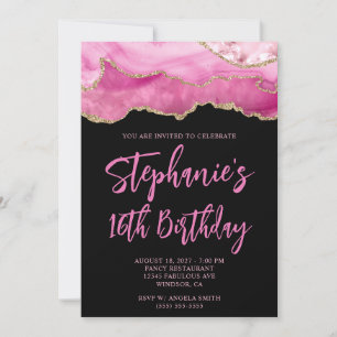 Invitation Porte rose et or Black Bold 16e anniversaire