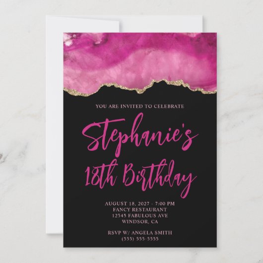 Invitation Porte rose et or Black Bold 18e anniversaire (Devant)