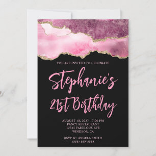 Invitation Porte rose et or Noir gras 21e anniversaire