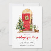 Invitation Porte rouge neige - Maison ouverte (Devant)