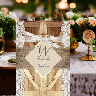 Invitation Porte Rustique Mariage Beige Blanc Dentelle Bois B