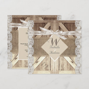Invitation Porte Rustique Mariage Beige Dentelle Bois Burlap