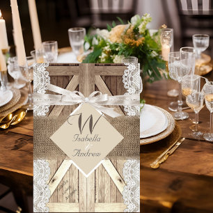 Invitation Porte Rustique Mariage Dentelle Beige Bois Burlap