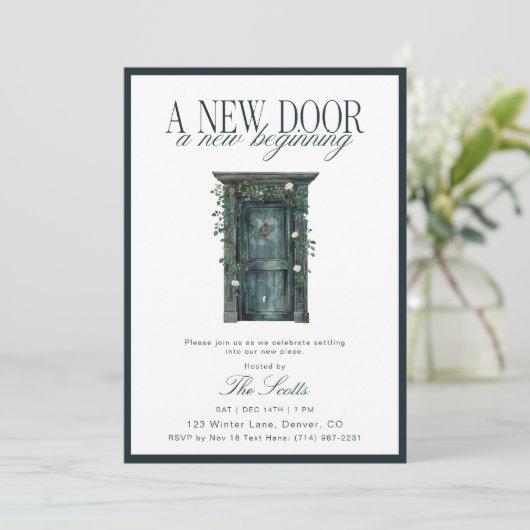 Invitation Porte Verte Rustique Maison Maison neuve (Debout devant)