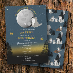 Invitation Portée de loups mignons sous la lune des bois pour