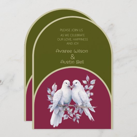 Invitation Portes Anneaux Olive Vert Bourgogne Jaune Arc (Devant / Derrière)