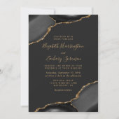 Invitation Portes d'Agate d'Or Noir Moderne Mariage foncé (Devant)
