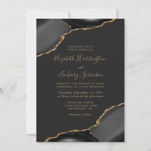 Invitation Portes d'Agate d'Or Noir Moderne Mariage foncé (Devant)