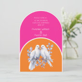 Invitation Portes et anneaux roses chaudes et tangerines arqu (Debout devant)