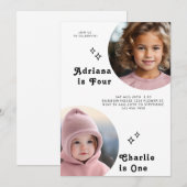 Invitation Portrait à deux frères Photo Boho minimal Annivers (Devant / Derrière)