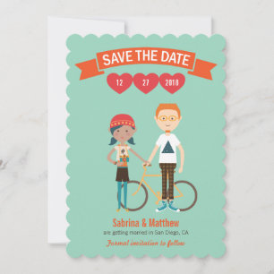 Invitation Portrait de couple de dessin animé illustré pour m