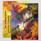 Invitation PORTRAIT DE FLUTISTE Mascarade vénitienne Jaune or (Devant / Derrière)