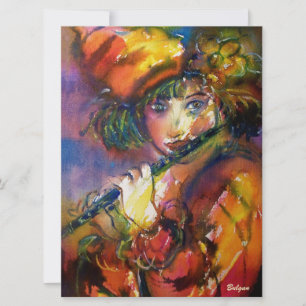 Invitation PORTRAIT DE FLÛTISTE Mascarade Vénitienne Or Jaune