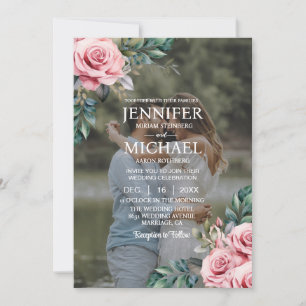 Invitation Portrait de mariage superposé Photo QR Roses Maria