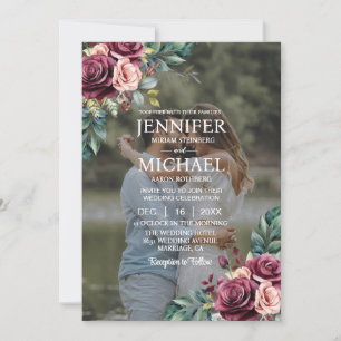 Invitation Portrait de mariage superposé Photo QR Roses Maria