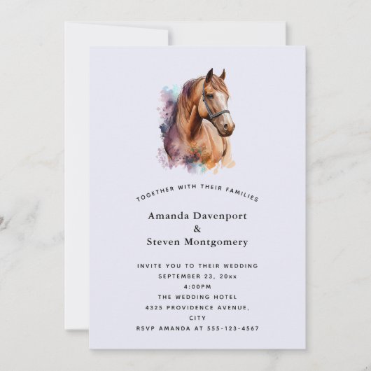 Invitation Portrait de tête de cheval Brown en Mariage aquare (Devant)