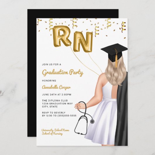 Invitation Portrait Nursing School Graduation Party (Devant / Derrière)