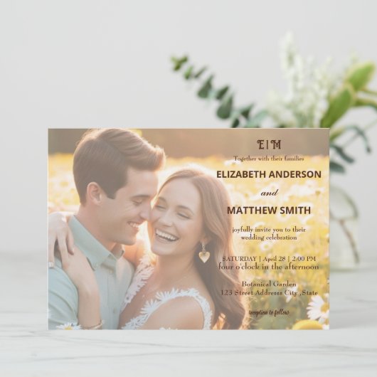 Invitation Portrait romantique frais mariage photo rustique (Debout devant)