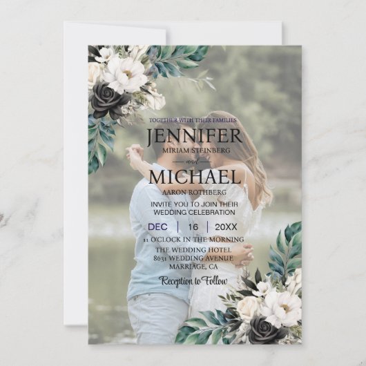 Invitation Portrait superposé photo photo QR B&W Mariage (Devant)