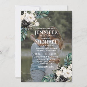Invitation Portrait superposé photo photo QR B&W Mariage