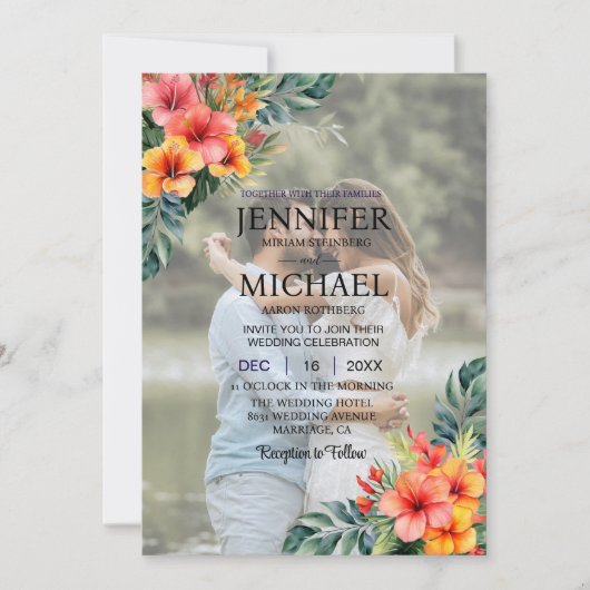 Invitation Portrait superposer photo photo QR Mariage tropica (Devant)