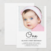 Invitation Portrait Un Script 1er Baby Premier anniversaire (Devant / Derrière)