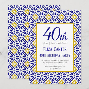 Invitation Portugais Carreaux Bleu 40e anniversaire Méditerra