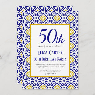 Invitation Portugais Carreaux Bleu 50e anniversaire Méditerra