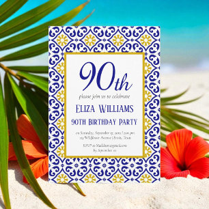 Invitation Portugais Carreaux Bleu 90e anniversaire Méditerra
