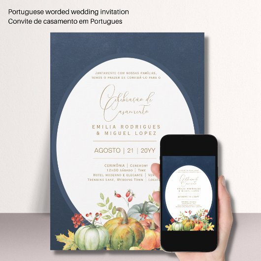 Invitation Portugeuse | Casamento Abóboras de Outono Rústica