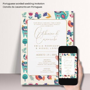 Invitation Portugeuse   Casamento Floral Folkart Rústico Inv
