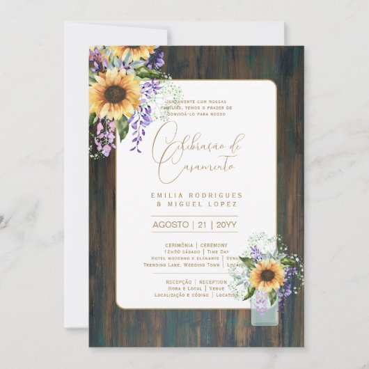 Invitation Portugeuse | Casamento Flores Folclóricas Rústica (Devant)
