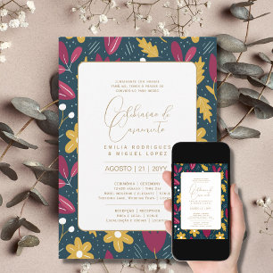 Invitation Portugeuse   Casamento Flores Folclóricas Rústica