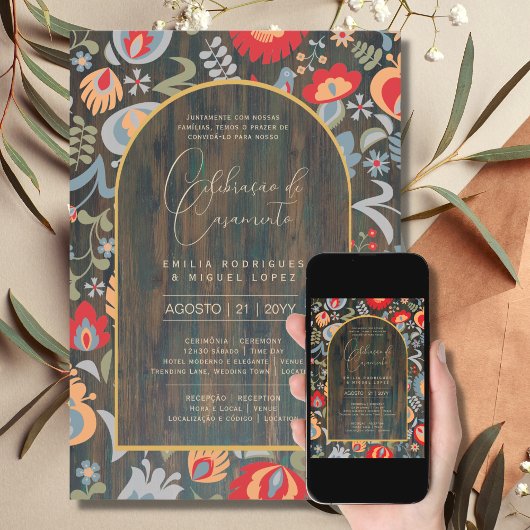 Invitation Portugeuse | Casamento Flores Folclóricas Rústica
