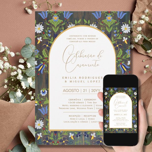 Invitation Portugeuse | Casamento Flores Folclóricas Rústica