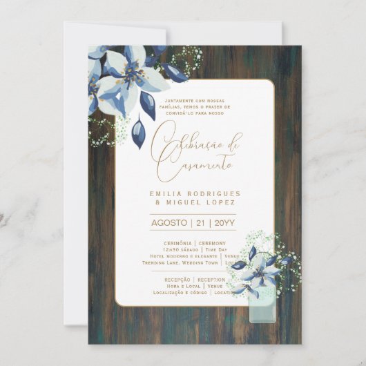 Invitation Portugeuse | Casamento Flores Folclóricas Rústica (Devant)