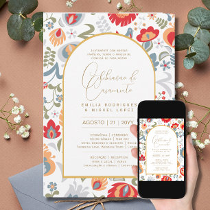 Invitation Portugeuse   Casamento Flores Vermelha Rústicas