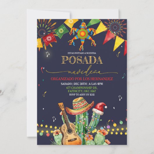 Invitation Posada Navidena Fiesta Cactus Noël (Devant)