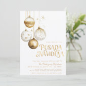 Invitation Posada Navideña mexicaine Ornements blancs or (Debout devant)