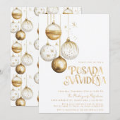 Invitation Posada Navideña mexicaine Ornements blancs or (Devant / Derrière)