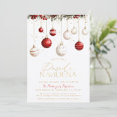 Invitation Posada Navideña mexicaine Ornements blancs rouges (Debout devant)