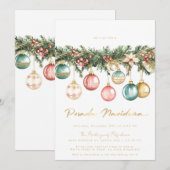 Invitation Posada Navideña mexicaine Ornements colorés (Devant / Derrière)