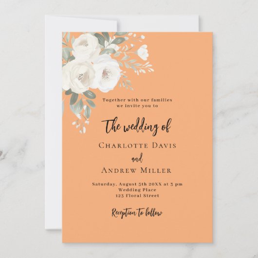 Invitation Poser des fleurs de roses blanches mariage (Devant)